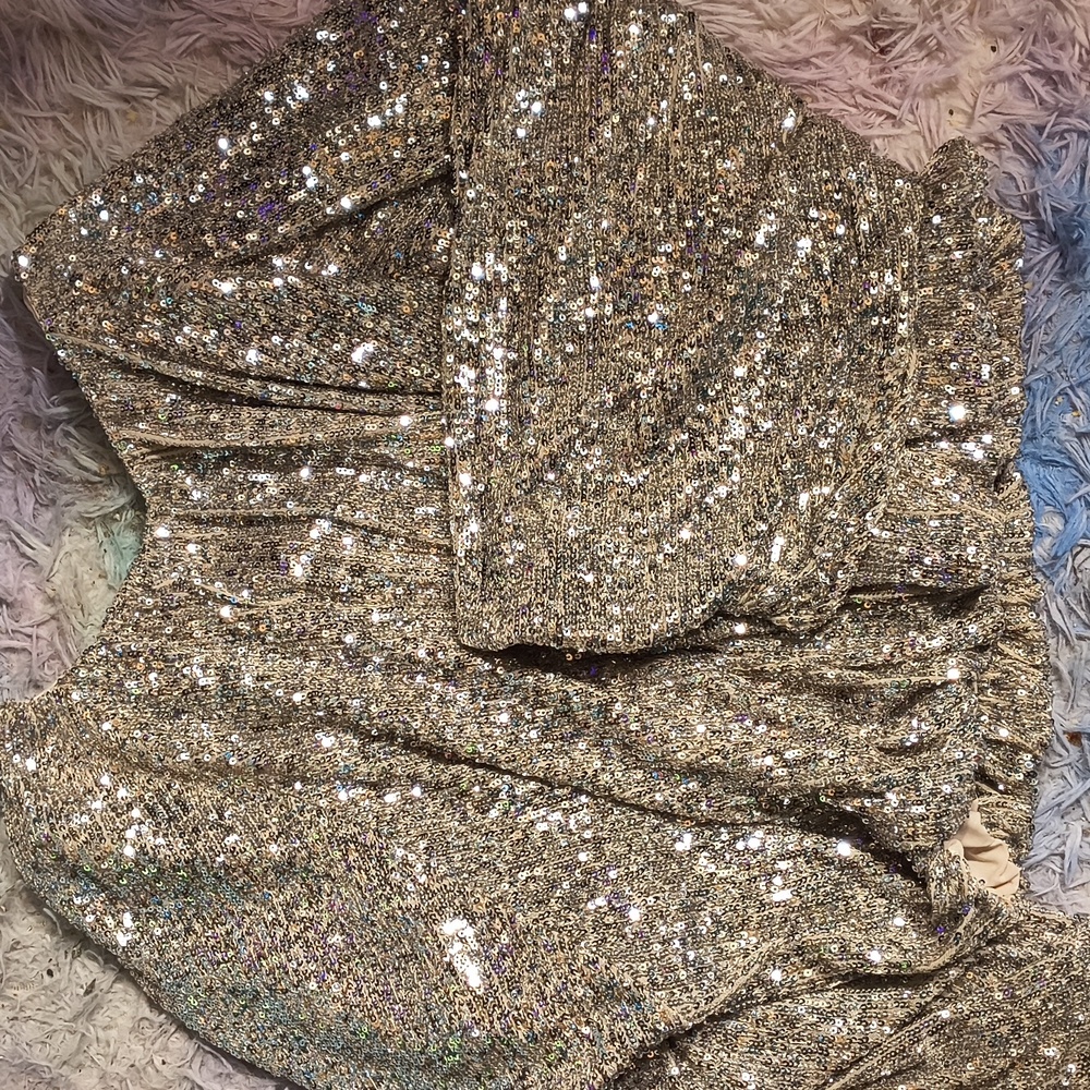 Gianni Bini Silver Sequin Blouse